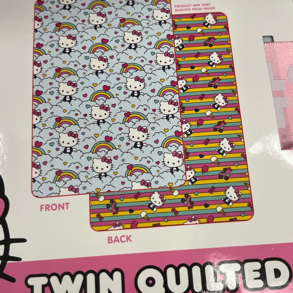 Hello Kitty Twin Quilted Bedding - Pink, Blue, Yellow